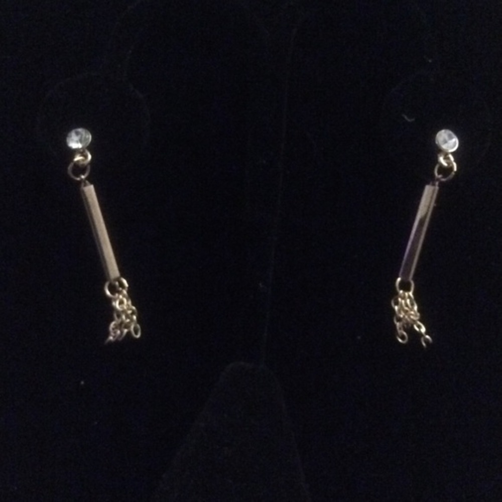 New Pierced Crystal Fringe Goldtone Post Earring